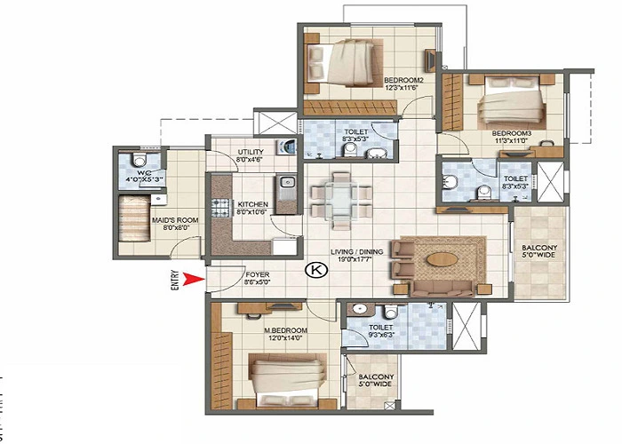 Featured Image of Godrej Madison Avenue 3 BHK Apartment Floor Plan